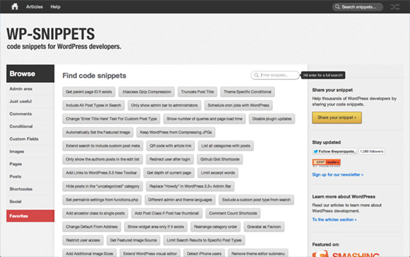 WP Snippets website